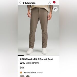 ABC Classic-Fit 5 Pocket Pant
32"L Nomad